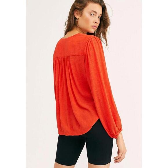 Free People Check On It Faux-Wrap Gauzy Blouse Red/Orange Women’s size XS - Picture 14 of 15